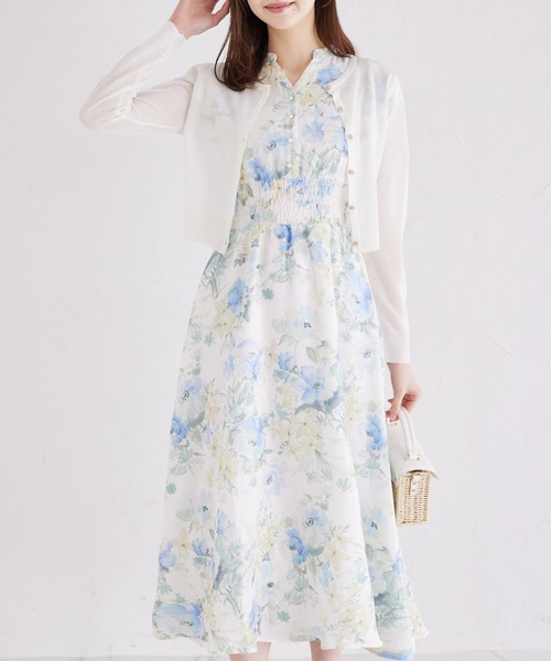 tocco closet(トッコ クローゼット)の「リボンメタル釦シアーカーディガン(カーディガン/ボレロ・レディース・オフホワイト/ブラック/ラベンダー・M)」の5枚目の写真