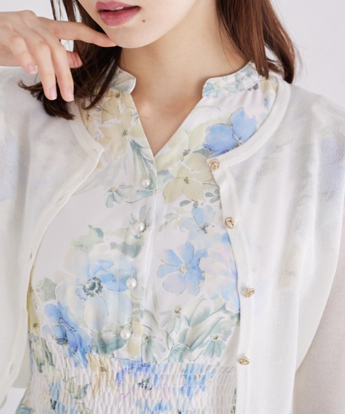tocco closet(トッコ クローゼット)の「リボンメタル釦シアーカーディガン(カーディガン/ボレロ・レディース・オフホワイト/ブラック/ラベンダー・M)」の8枚目の写真