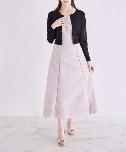 tocco closet(トッコ クローゼット)の「リボンメタル釦シアーカーディガン(カーディガン/ボレロ・レディース・オフホワイト/ブラック/ラベンダー・M)」の9枚目の写真
