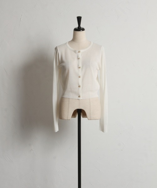tocco closet(トッコ クローゼット)の「リボンメタル釦シアーカーディガン(カーディガン/ボレロ・レディース・オフホワイト/ブラック/ラベンダー・M)」の21枚目の写真