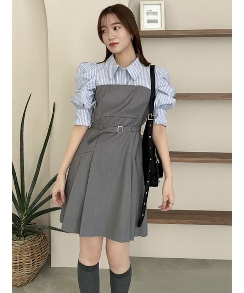 dazzlin(ダズリン)の「レイヤードシャツミニワンピース(ワンピース・レディース・チャコールグレー/ネイビー/ベージュ・SMALL/MEDIUM)」の9枚目の写真