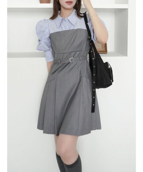 dazzlin(ダズリン)の「レイヤードシャツミニワンピース(ワンピース・レディース・チャコールグレー/ネイビー/ベージュ・SMALL/MEDIUM)」の4枚目の写真