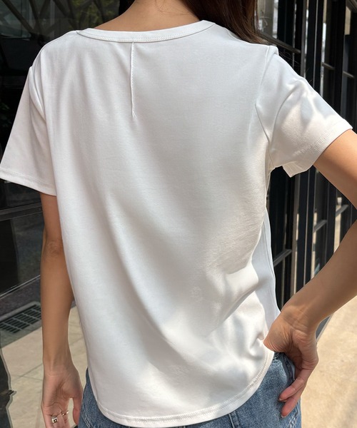 LOWO(ロワ)の「綿混コンパクトシンプルTシャツ カットソー(Tシャツ/カットソー・レディース・ブラック/ホワイト・FREE)」の7枚目の写真