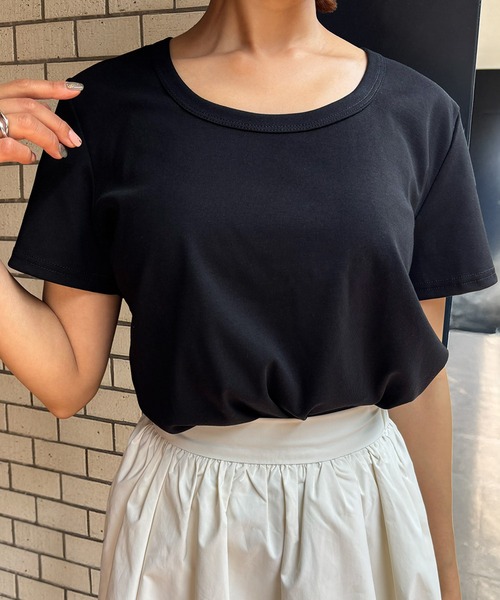 LOWO(ロワ)の「綿混コンパクトシンプルTシャツ カットソー(Tシャツ/カットソー・レディース・ブラック/ホワイト・FREE)」の9枚目の写真