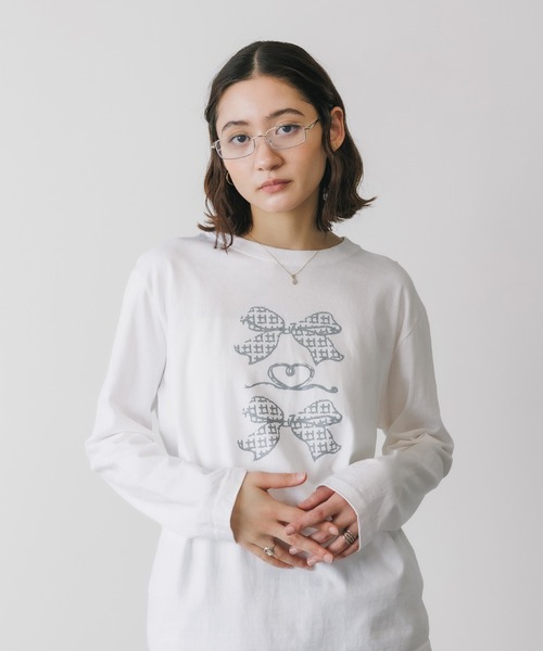 ROOPTOKYO(ループトウキョウ)の「トレンドライクなリボンデザイン。ハート&チェックリボン/ ロンT / バレエコア(Tシャツ/カットソー・レディース・ホワイト×レッド/ホワイト×グレー・FREE)」の12枚目の写真