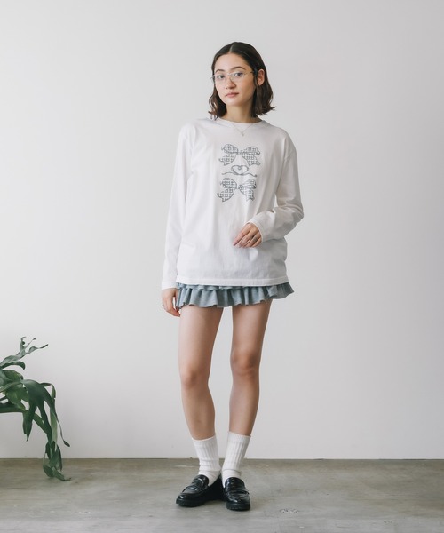 ROOPTOKYO(ループトウキョウ)の「トレンドライクなリボンデザイン。ハート&チェックリボン/ ロンT / バレエコア(Tシャツ/カットソー・レディース・ホワイト×レッド/ホワイト×グレー・FREE)」の14枚目の写真