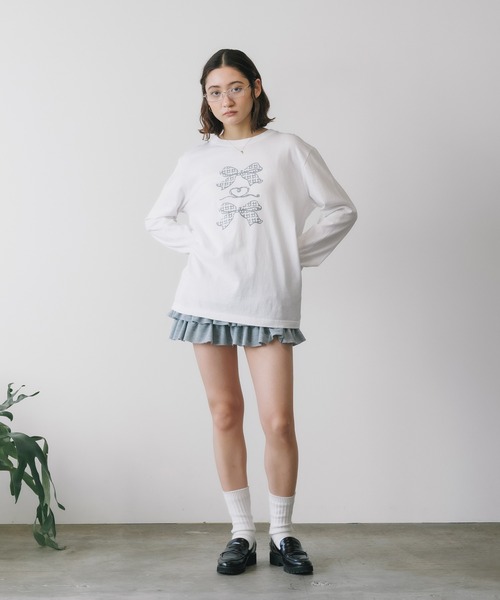 ROOPTOKYO(ループトウキョウ)の「トレンドライクなリボンデザイン。ハート&チェックリボン/ ロンT / バレエコア(Tシャツ/カットソー・レディース・ホワイト×レッド/ホワイト×グレー・FREE)」の22枚目の写真
