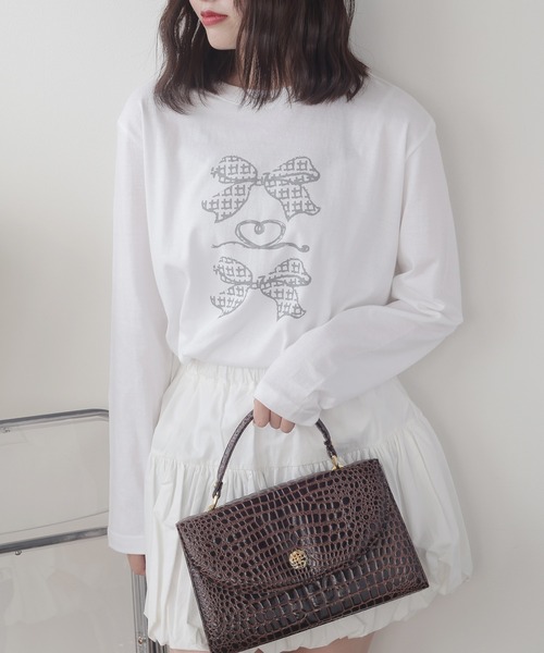 ROOPTOKYO(ループトウキョウ)の「トレンドライクなリボンデザイン。ハート&チェックリボン/ ロンT / バレエコア(Tシャツ/カットソー・レディース・ホワイト×レッド/ホワイト×グレー・FREE)」の17枚目の写真