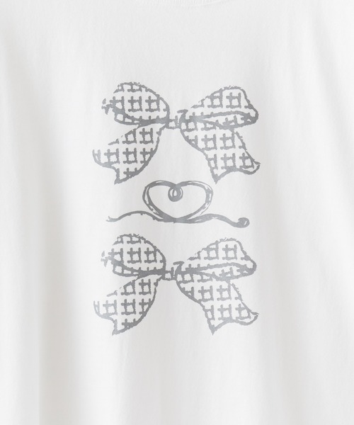 ROOPTOKYO(ループトウキョウ)の「トレンドライクなリボンデザイン。ハート&チェックリボン/ ロンT / バレエコア(Tシャツ/カットソー・レディース・ホワイト×レッド/ホワイト×グレー・FREE)」の8枚目の写真