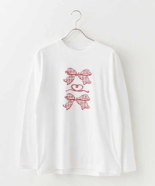 ROOPTOKYO(ループトウキョウ)の「トレンドライクなリボンデザイン。ハート&チェックリボン/ ロンT / バレエコア(Tシャツ/カットソー・レディース・ホワイト×レッド/ホワイト×グレー・FREE)」の16枚目の写真
