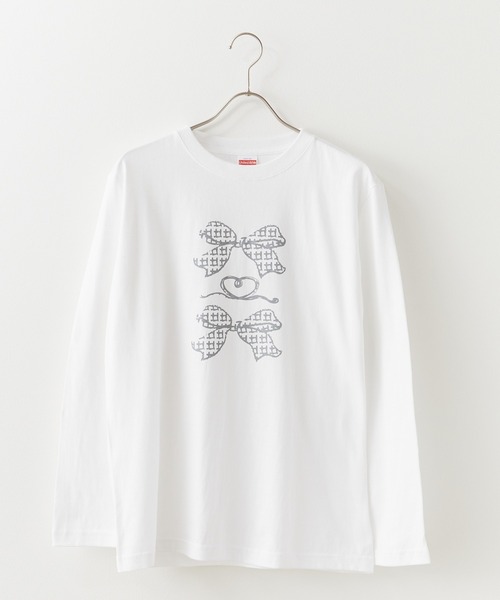 ROOPTOKYO(ループトウキョウ)の「トレンドライクなリボンデザイン。ハート&チェックリボン/ ロンT / バレエコア(Tシャツ/カットソー・レディース・ホワイト×レッド/ホワイト×グレー・FREE)」の5枚目の写真