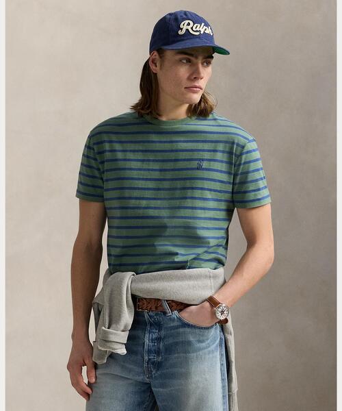 POLO RALPH LAUREN(ポロ ラルフ ローレン)の「カスタム スリム フィット ストライプド ジャージー Tシャツ(Tシャツ/カットソー・メンズ・グリーン・M/S/XS/XL/L)」の1枚目の写真