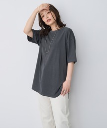 【anyfee/プラスサイズ】接触冷感・裾ラウンドチュニックTシャツ
