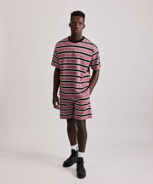 Saturdays NYC（サタデーズ ニューヨークシティ ）の「Mesh Border Stripe SS Tee（Tシャツ/カットソー・メンズ・パープル/ライトグリーン・L/M/XL/S）」の6枚目の写真