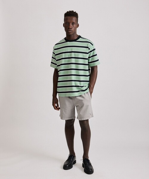 Saturdays NYC（サタデーズ ニューヨークシティ ）の「Mesh Border Stripe SS Tee（Tシャツ/カットソー・メンズ・パープル/ライトグリーン・L/M/XL/S）」の4枚目の写真