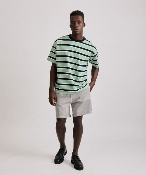 Saturdays NYC（サタデーズ ニューヨークシティ ）の「Mesh Border Stripe SS Tee（Tシャツ/カットソー・メンズ・パープル/ライトグリーン・L/M/XL/S）」の5枚目の写真