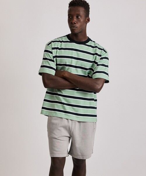 Saturdays NYC（サタデーズ ニューヨークシティ ）の「Mesh Border Stripe SS Tee（Tシャツ/カットソー・メンズ・パープル/ライトグリーン・L/M/XL/S）」の9枚目の写真