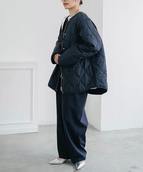 eM（エム）の「【サイズ展開あり】キルティングノーカラーハーフコート（ノーカラーコート・レディース・ブラック/ネイビー・L/M/LL）」の22枚目の写真