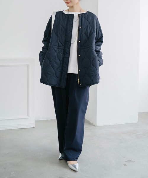 eM（エム）の「【サイズ展開あり】キルティングノーカラーハーフコート（ノーカラーコート・レディース・ブラック/ネイビー・L/M/LL）」の21枚目の写真