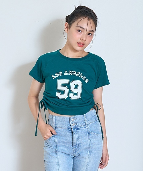 新品★lucky in love 長袖シャツ★US：XS（ゆったりめ） COFREX】 スタンドゴムシャーリング 長袖 レディースデザイン