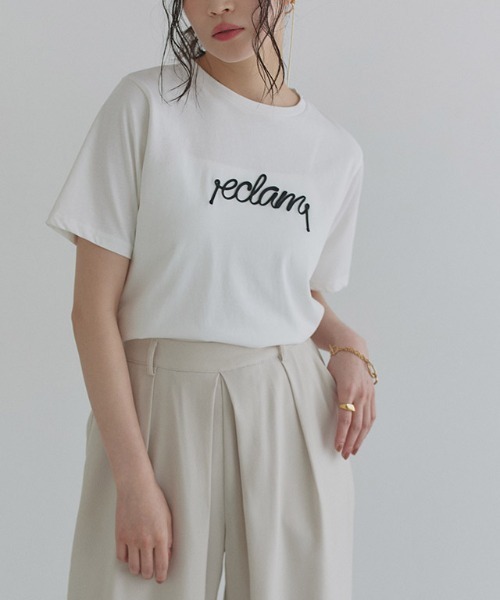 ECLAM(クラム)の「コード刺繍ロゴTシャツ(Tシャツ/カットソー・レディース・グレー系その他/ホワイト×ブラック・M)」の18枚目の写真