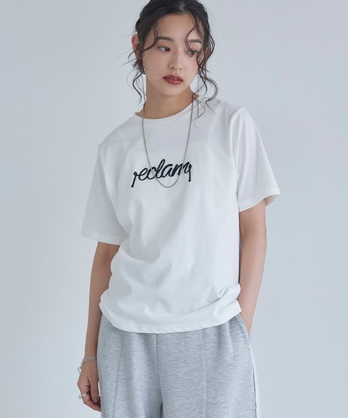 ECLAM(クラム)の「コード刺繍ロゴTシャツ(Tシャツ/カットソー・レディース・グレー系その他/ホワイト×ブラック・M)」の10枚目の写真