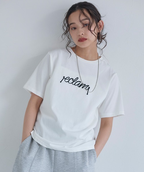 ECLAM(クラム)の「コード刺繍ロゴTシャツ(Tシャツ/カットソー・レディース・グレー系その他/ホワイト×ブラック・M)」の6枚目の写真