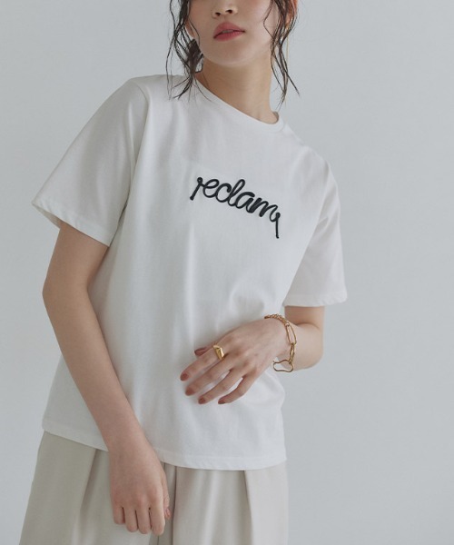 ECLAM(クラム)の「コード刺繍ロゴTシャツ(Tシャツ/カットソー・レディース・グレー系その他/ホワイト×ブラック・M)」の8枚目の写真