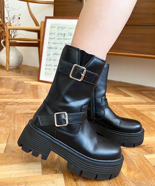 セール】ダブルベルトバイカーブーツ（ブーツ）｜moment+（モーメント