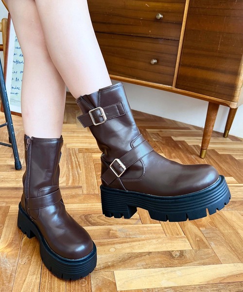 セール】ダブルベルトバイカーブーツ（ブーツ）｜moment+（モーメント