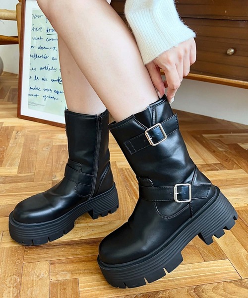 セール】ダブルベルトバイカーブーツ（ブーツ）｜moment+（モーメント