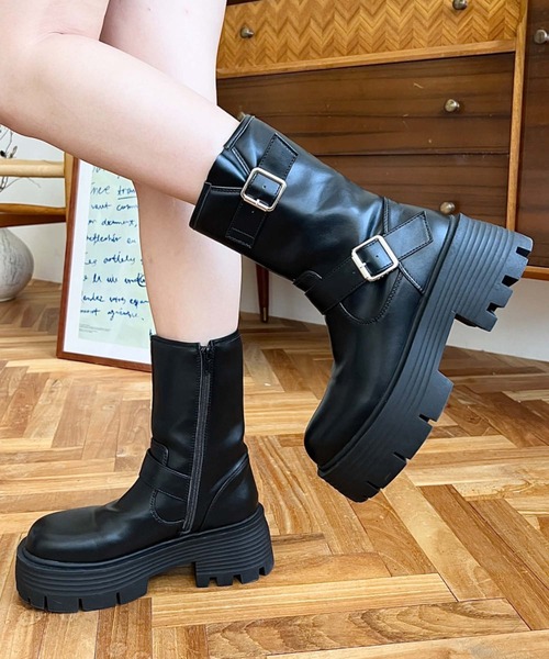 セール】ダブルベルトバイカーブーツ（ブーツ）｜moment+（モーメント