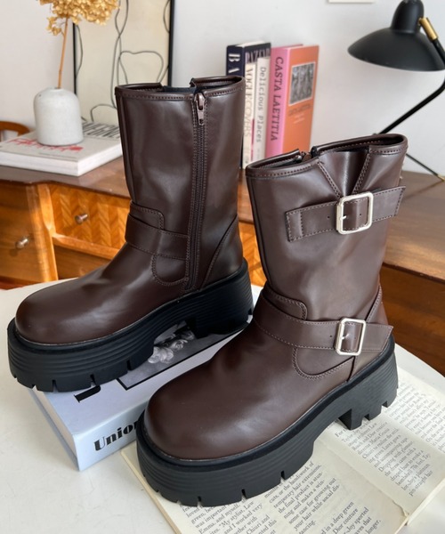 セール】ダブルベルトバイカーブーツ（ブーツ）｜moment+（モーメント