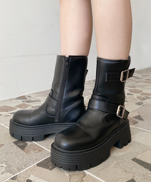 セール】ダブルベルトバイカーブーツ（ブーツ）｜moment+（モーメント
