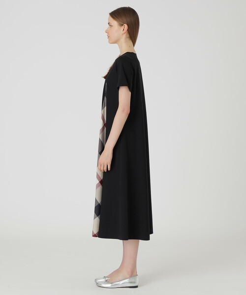 BLUE LABEL CRESTBRIDGE(ブルーレーベルクレストブリッジ)の「ピマコットンプレーティング天竺パーシャルチェックドレス(ワンピース・レディース・ブラック/ダークネイビー/ピンク・36/38)」の4枚目の写真