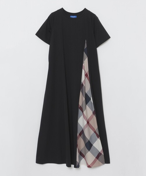 BLUE LABEL CRESTBRIDGE(ブルーレーベルクレストブリッジ)の「ピマコットンプレーティング天竺パーシャルチェックドレス(ワンピース・レディース・ブラック/ダークネイビー/ピンク・36/38)」の8枚目の写真