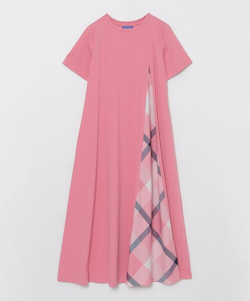 BLUE LABEL CRESTBRIDGE(ブルーレーベルクレストブリッジ)の「ピマコットンプレーティング天竺パーシャルチェックドレス(ワンピース・レディース・ブラック/ダークネイビー/ピンク・36/38)」の13枚目の写真