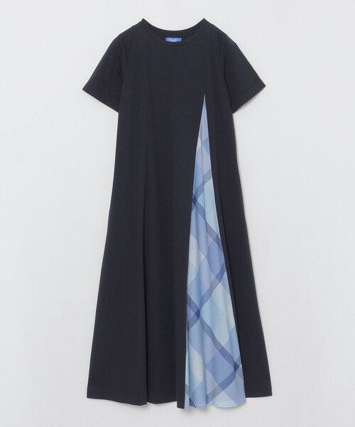 BLUE LABEL CRESTBRIDGE(ブルーレーベルクレストブリッジ)の「ピマコットンプレーティング天竺パーシャルチェックドレス(ワンピース・レディース・ブラック/ダークネイビー/ピンク・36/38)」の18枚目の写真