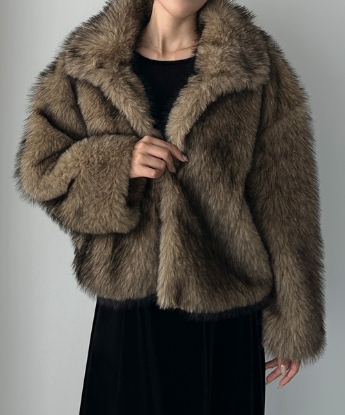 セール】2wayカラーフェイクファーショートコート（ステンカラーコート