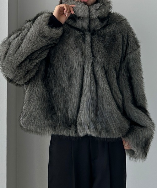 セール】2wayカラーフェイクファーショートコート（ステンカラーコート