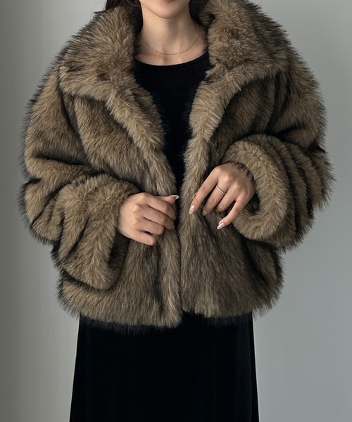 セール】2wayカラーフェイクファーショートコート（ステンカラーコート