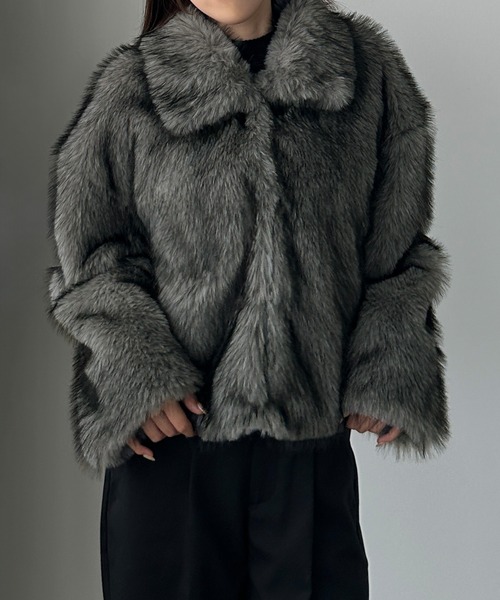 セール】2wayカラーフェイクファーショートコート（ステンカラーコート