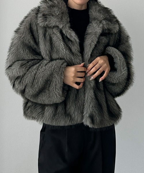 セール】2wayカラーフェイクファーショートコート（ステンカラーコート