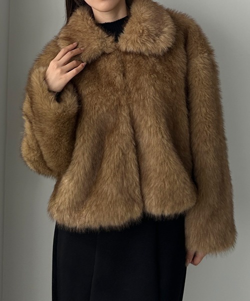 2wayカラーフェイクファーショートコート（ステンカラーコート