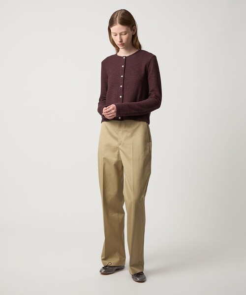 Steven Alan（スティーブンアラン）の「＜Steven Alan＞ウェイビー ジャージー ショートスリーブ カーディガン（カーディガン/ボレロ・レディース・ワイン/オフホワイト/ネイビー・FREE）」の4枚目の写真