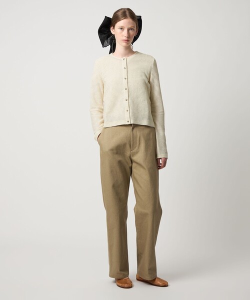 Steven Alan（スティーブンアラン）の「＜Steven Alan＞ウェイビー ジャージー ショートスリーブ カーディガン（カーディガン/ボレロ・レディース・ワイン/オフホワイト/ネイビー・FREE）」の5枚目の写真