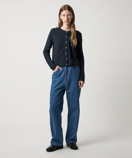 Steven Alan（スティーブンアラン）の「＜Steven Alan＞ウェイビー ジャージー ショートスリーブ カーディガン（カーディガン/ボレロ・レディース・ワイン/オフホワイト/ネイビー・FREE）」の6枚目の写真