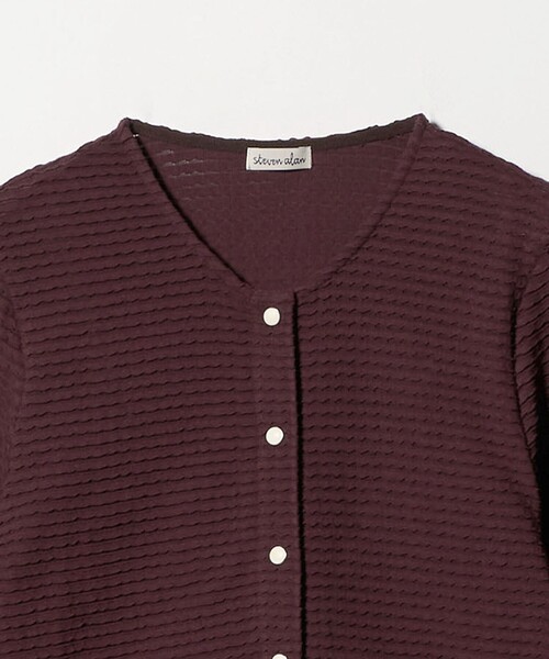 Steven Alan（スティーブンアラン）の「＜Steven Alan＞ウェイビー ジャージー ショートスリーブ カーディガン（カーディガン/ボレロ・レディース・ワイン/オフホワイト/ネイビー・FREE）」の12枚目の写真