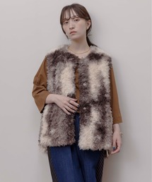 【美品】ソエルテ ニットドッキングファーベスト ブラウン soerte（ソエルテ）の「Knit docking fur jacket/ニット