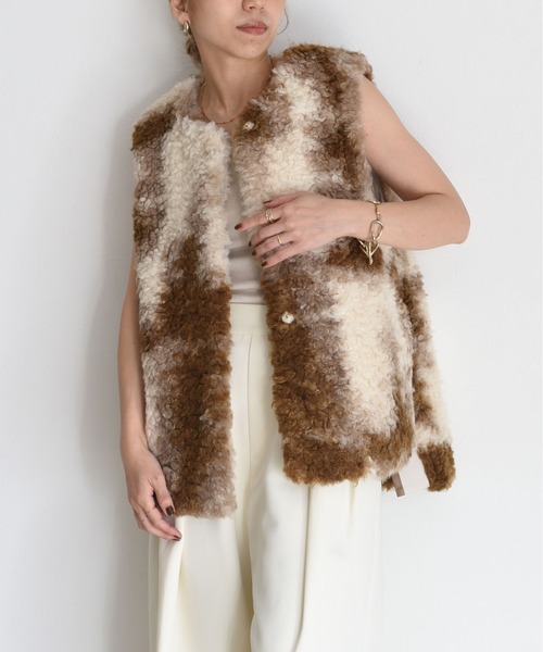 【美品】✨ENDLOW チベットラム ファーベスト　グラデーション　ショート丈 美品】✨ENDLOW チベットラム ファーベスト グラデーション